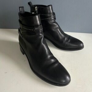 Aquatalia Black Leather Ankle Boot Women's Size 9 Odema Studded Waterproof Italy
